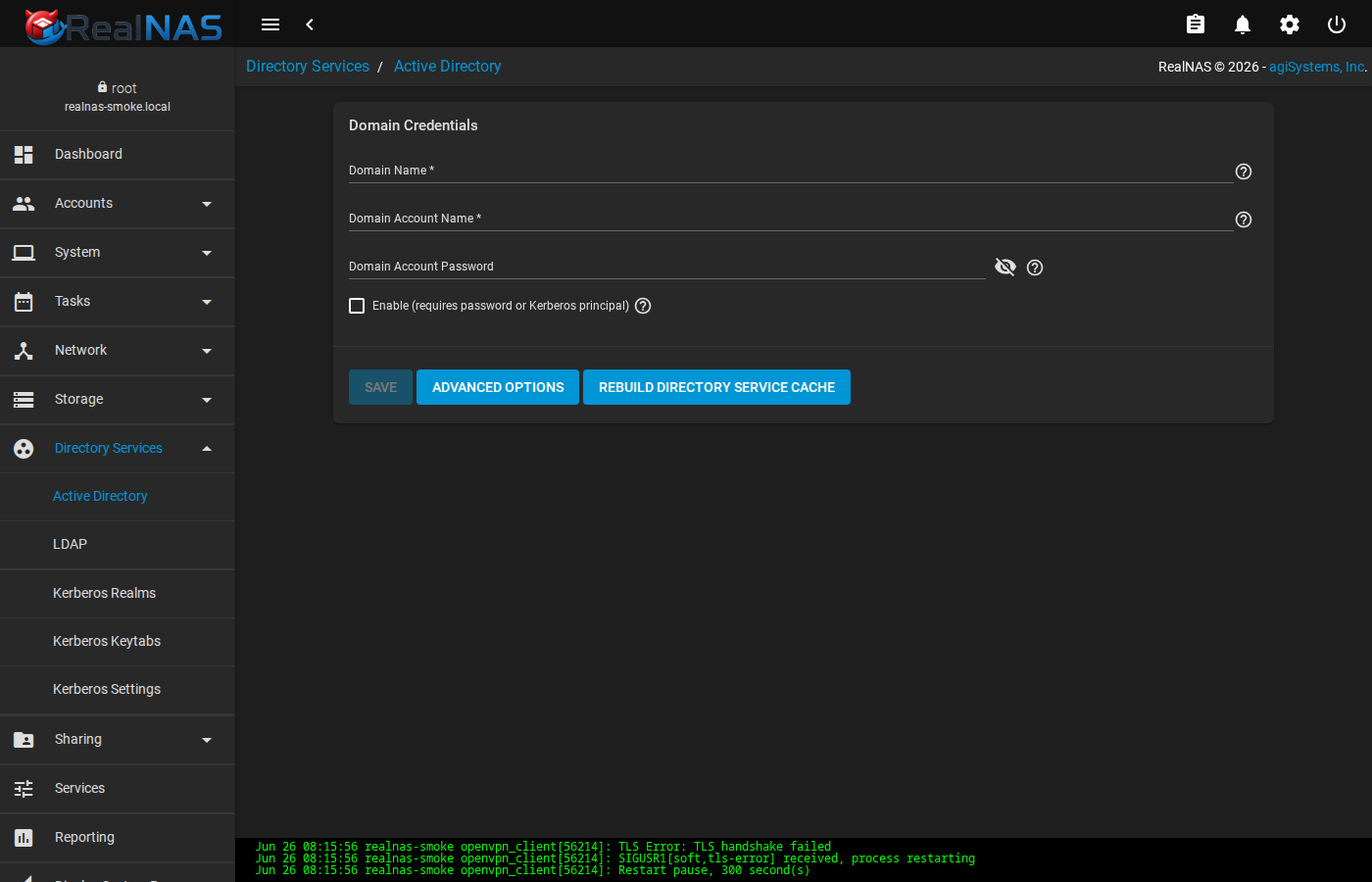 Active Directory configuration page