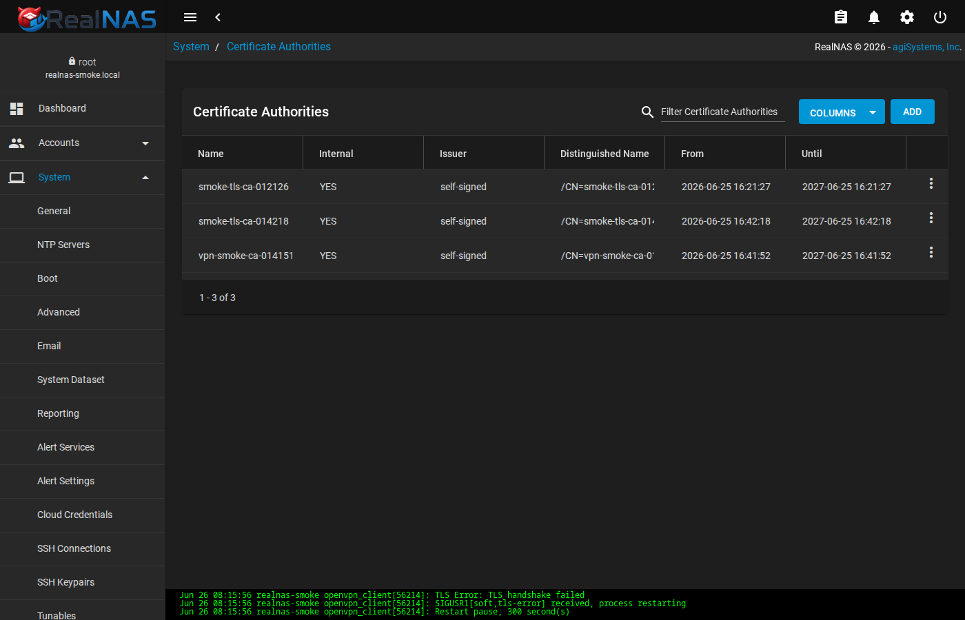 Certificate Authorities list page