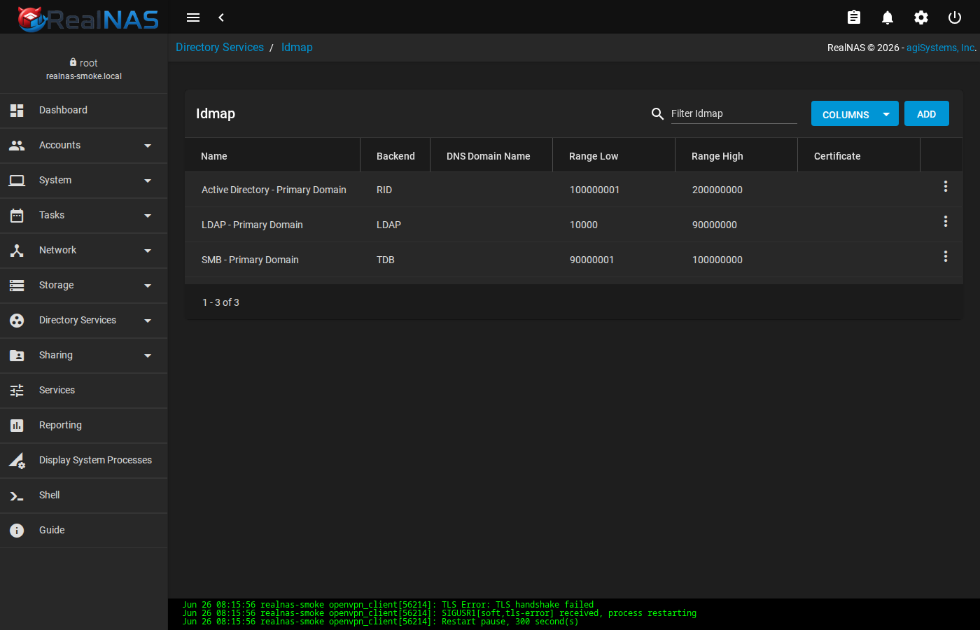 IDmap backends list page