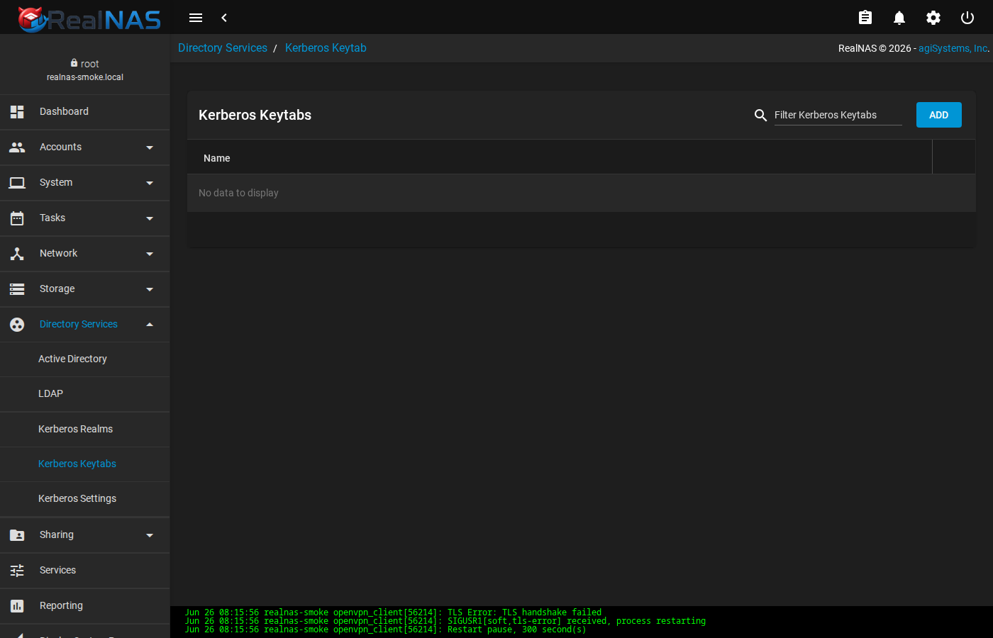 Kerberos Keytabs list page
