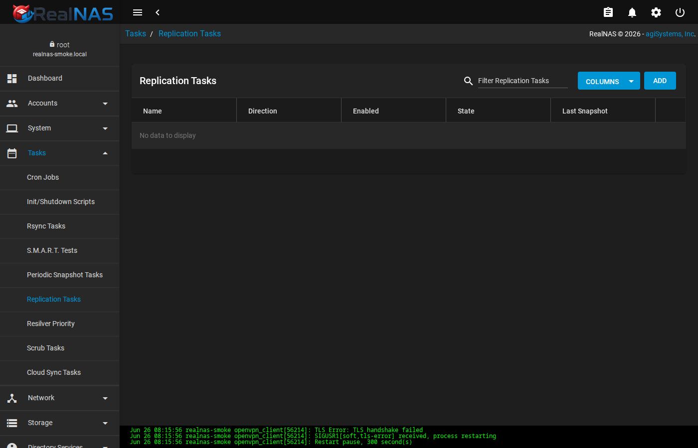 Replication Tasks list page