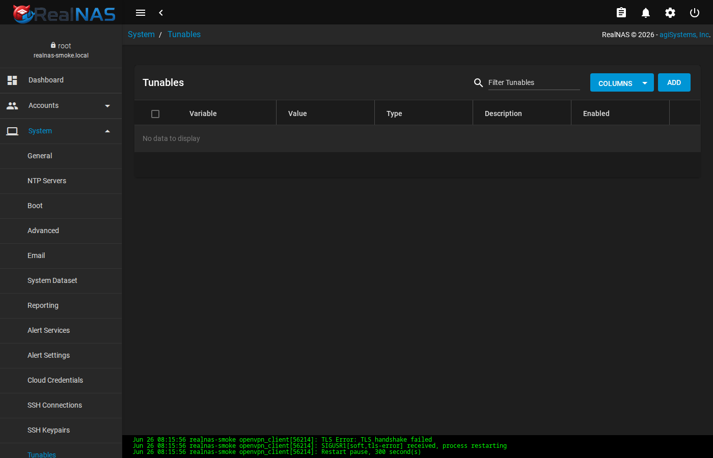 Tunables list page