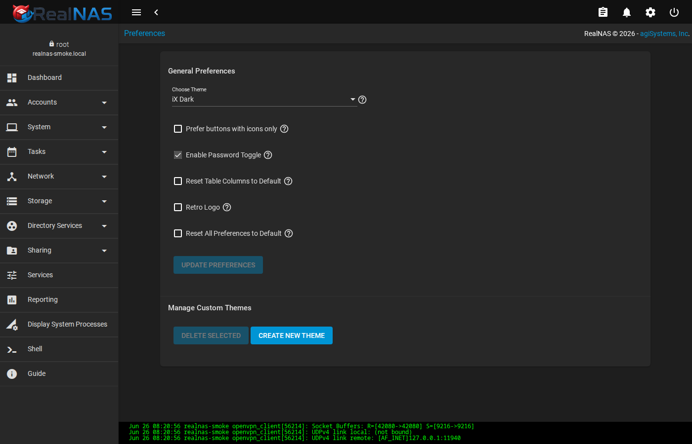 UI Preferences page