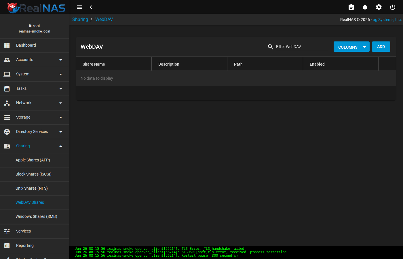 WebDAV Shares list page